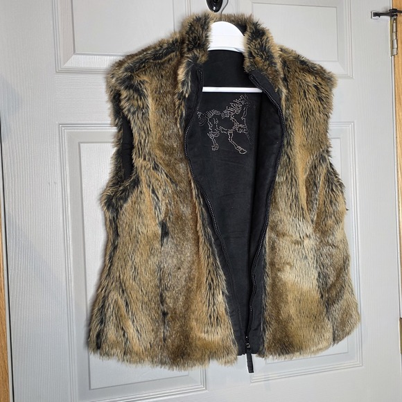Outback Trading Company Womens Vest Sz XL Faux Fur Reversible With Pockets Black - Picture 3 of 14